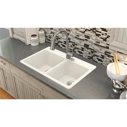Qtz 33x22x9.5 Dbl Drop-in Sink Ricotta