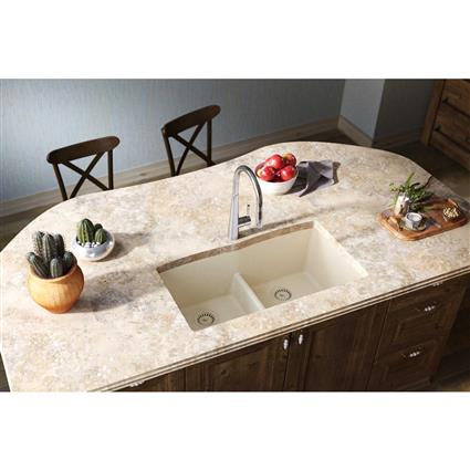 Quartz 33x19x10 Dbl UMnt Sink Parchment
