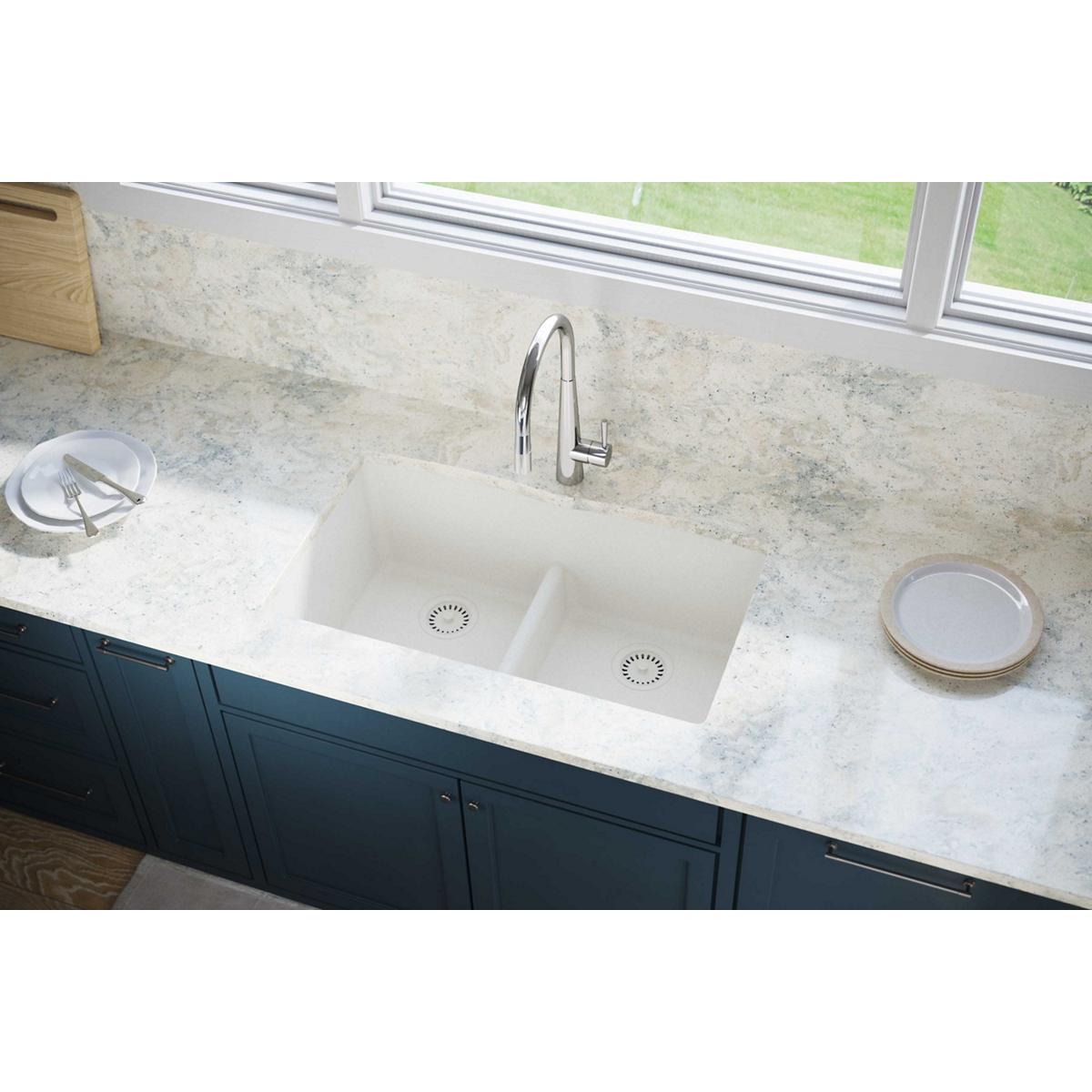 Elkay Quartz Luxe 33 x 19 x 10 Dbl Under MT Sink w Aqua Divide Ricotta