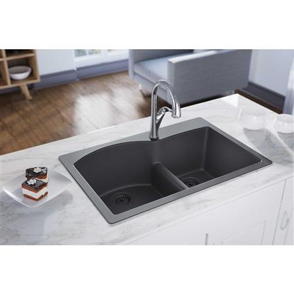 Qtz 33x22x10 Dbl Drop-in Sink Charcoal