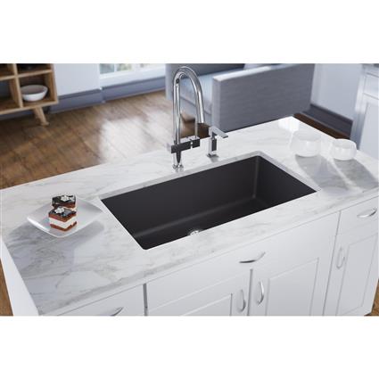 Qtz 36x20x9 Single UMnt Sink+PD Charcoal
