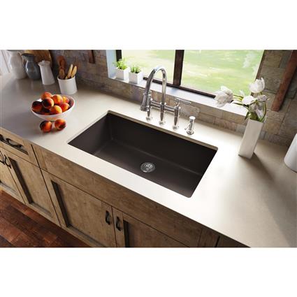 Qtz 36x20x9 Single UMnt Sink+PD Chestnut