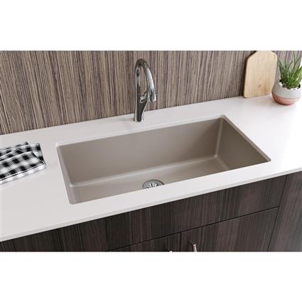 Qtz 36x20x9 Single UMnt Sink+PD Silver