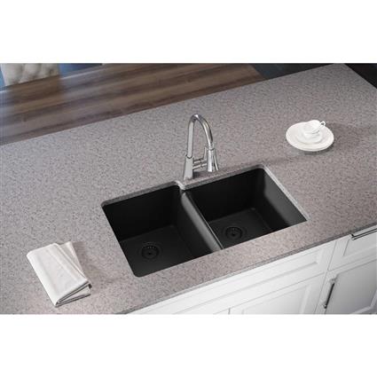 Quartz 33x20.5x9.5 Dbl UMnt Sink Caviar