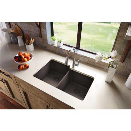 Qtz 33x20.5x9.5 Dbl UMnt Sink Chestnut