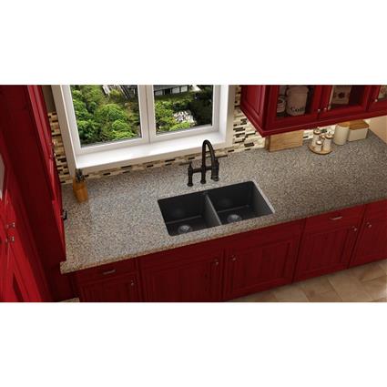 Quartz 33x18.7x9.5 Dbl UMnt Sink Caviar