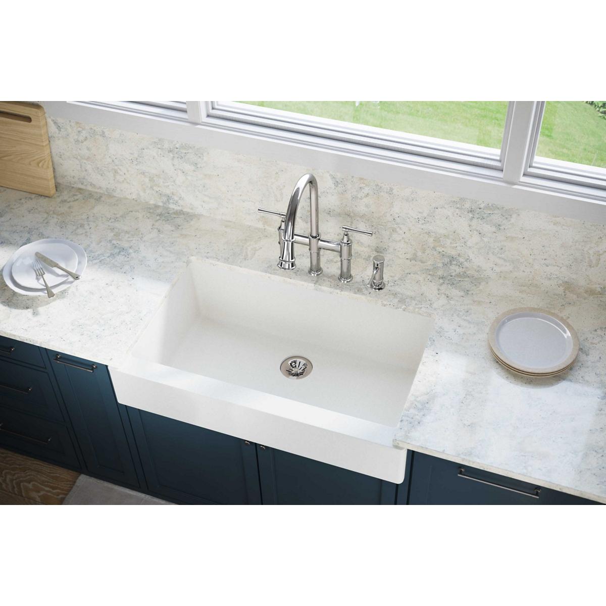 Elkay Quartz Luxe 36 x 21 x 9 Single Bwl Apron Sink w PD Ricotta