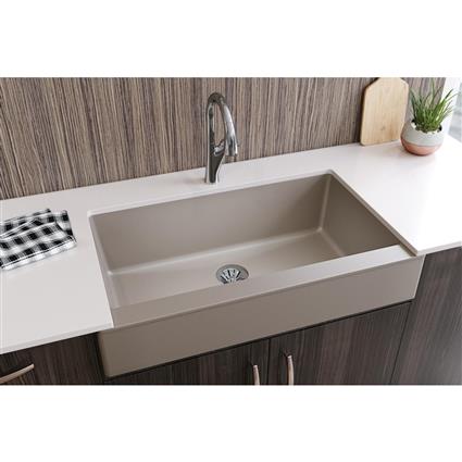 Qtz 36x21x9 Sng Bwl Apron Sink+PD Silver