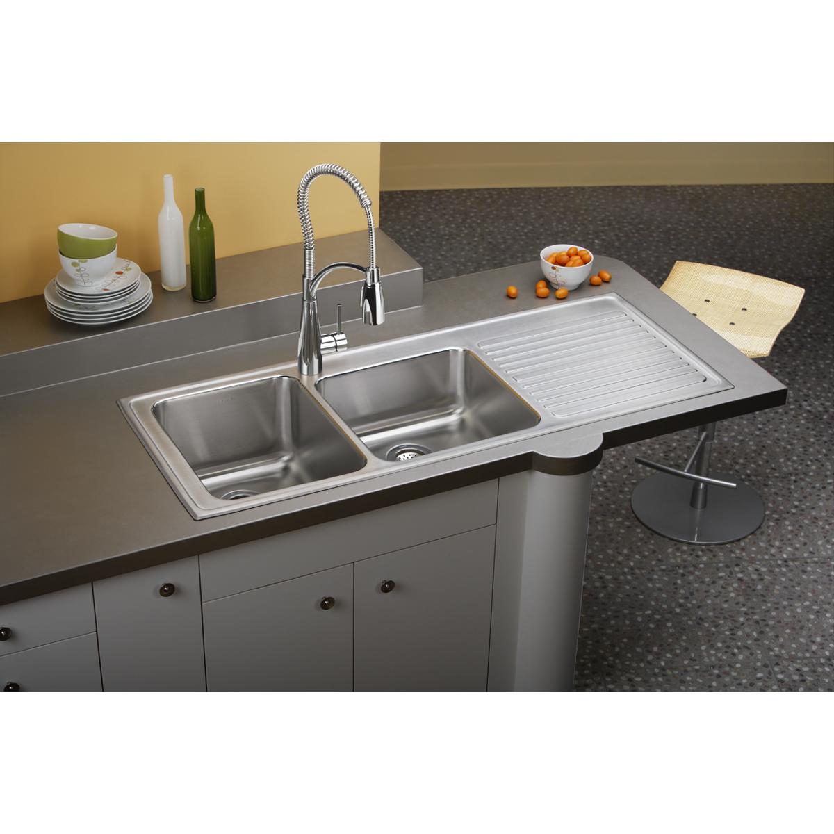 Elkay Lustertone SS 54 x 22 x 10 Offset Double Dropin Sink w Drainboard