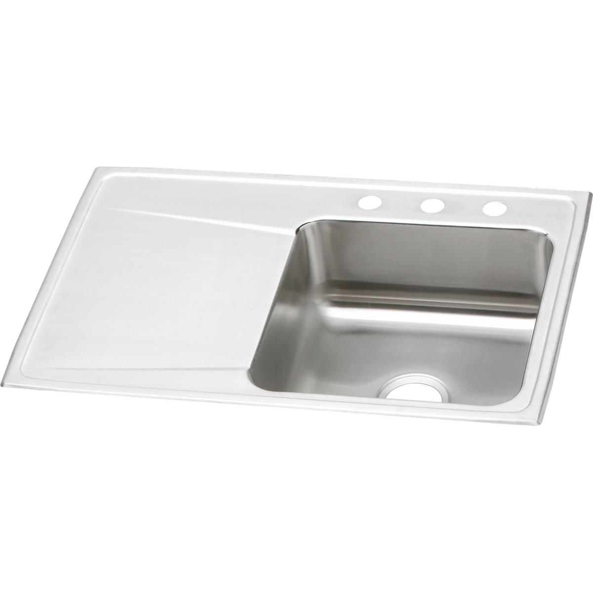 Elkay Lustertone SS 33 x 22 x 7.6 Single Dropin Sink w Drainboard