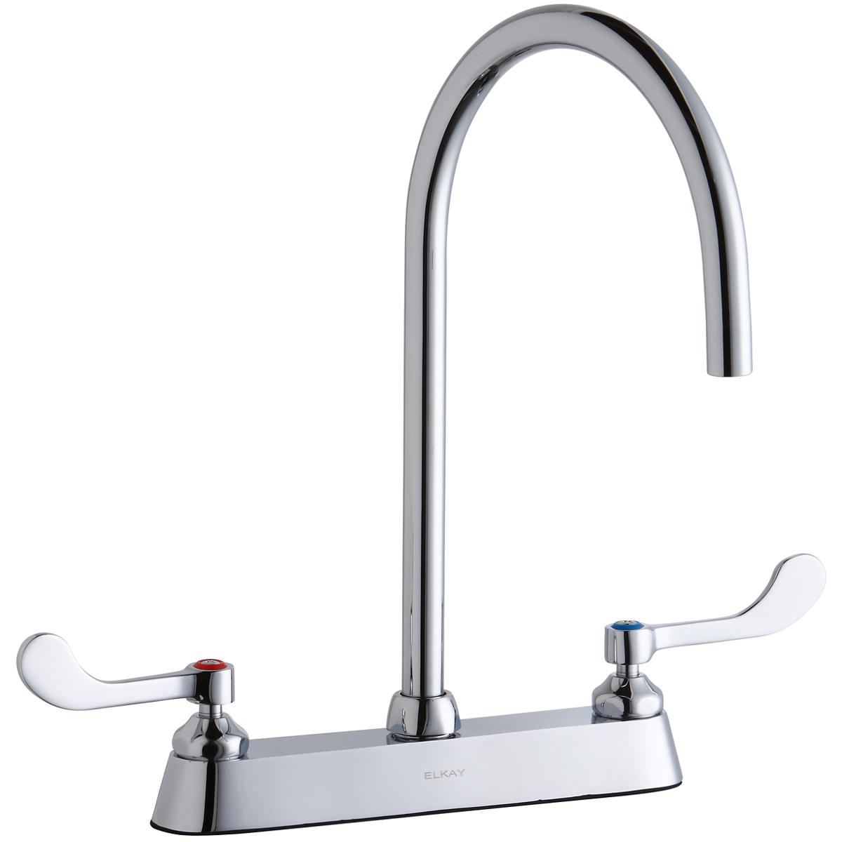 Elkay 8" Centers Laminar Flow Faucet 8" Gooseneck Spt 4" Wristblade
