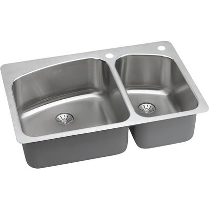 SS 33 x 22 x 9  Dbl Bowl Dual Mt Sink+PD
