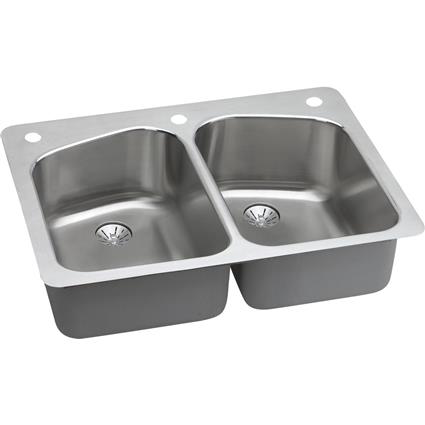 SS 33 x 22 x 9 Dbl Bowl Dual Mt Sink+PD