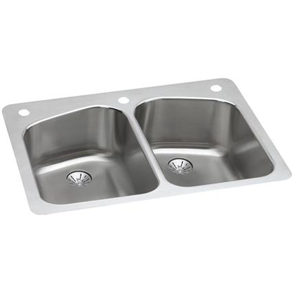 SS 33 x 22 x 9 Dbl Bowl Dual Mt Sink+PD