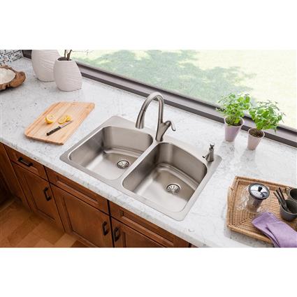 SS 33 x 22 x 9 Dbl Bowl Dual Mt Sink+PD