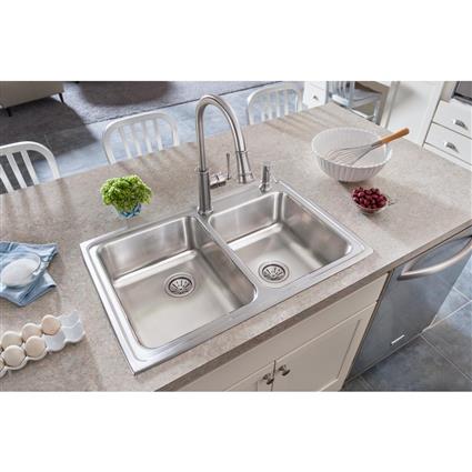 SS 33x22x7.8 Dbl Bowl Drop-in Sink