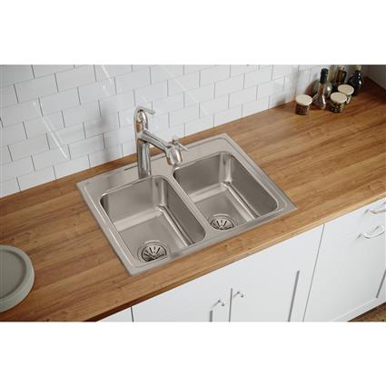 SS 25x19.5x7.6 Dbl Bowl Drop-in Sink