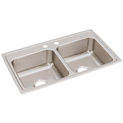 SS 33x19.5x7.6 Dbl Bowl Drop-in Sink