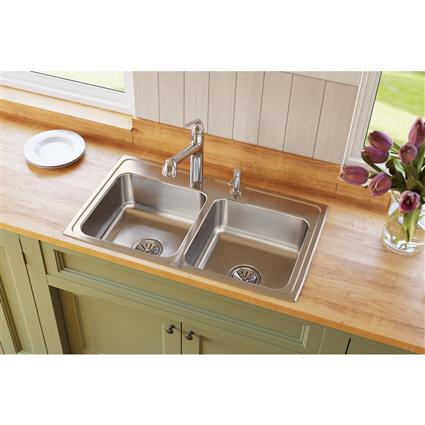 SS 33x19.5x7.6 Dbl Bowl Drop-in Sink
