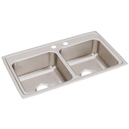 SS 33x19.5x7.6 Dbl Bowl Drop-in Sink