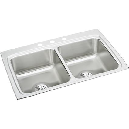 SS 33x22x8.1 Dbl Bowl Drop-in Sink+PD