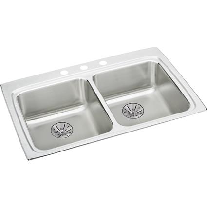 SS 33x22x6.5 Dbl Bowl Drop-in Sink+PD