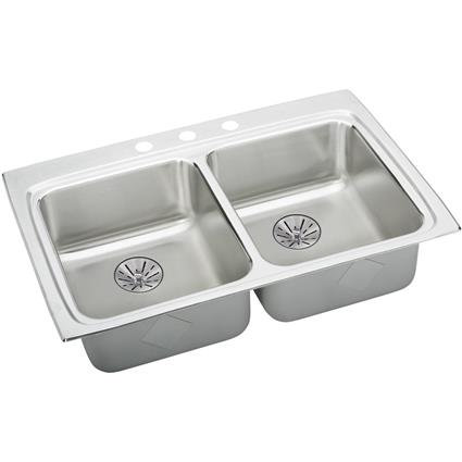 SS 33x22x6.5 Dbl Bowl Drop-in Sink+PD