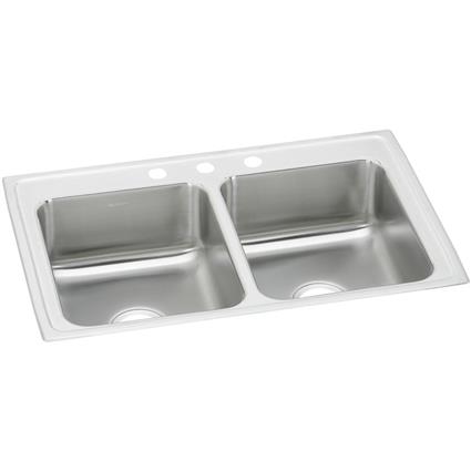 SS 33x22x7.5 Double Bowl Drop-in Sink